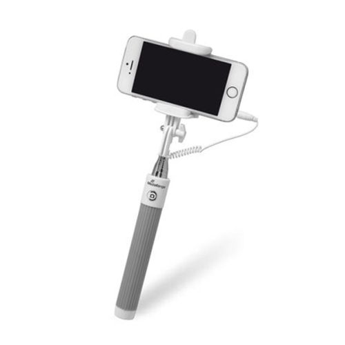 MediaRange Universal Selfie-Stick for Smartphones, with cable, White/Grey