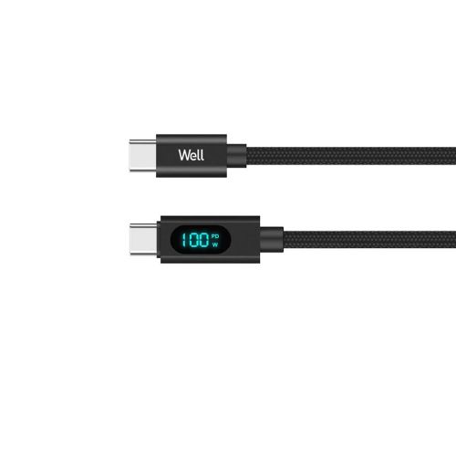 Καλώδιο Type-C σε USB-C Φόρτισης – Data 1m 20V / 5A 100W Μαύρο Well CABLE-USBC / USBC-1BK10001-WL