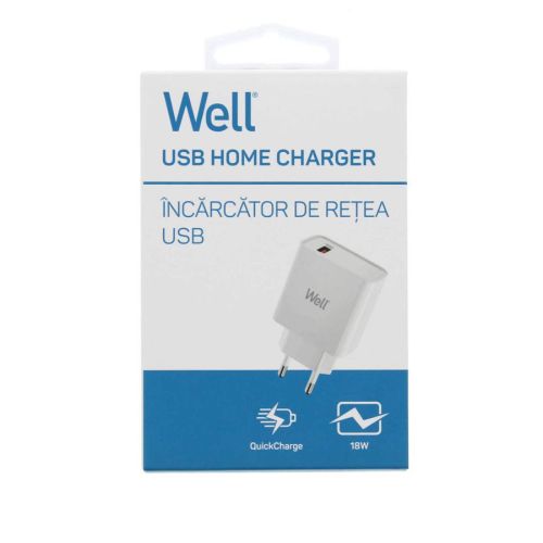 Universal USB Fas Travel Wall Charger QC 3.0 18W 3000mA Λευκό Well PSUP-USB-WQ11801WE-WL