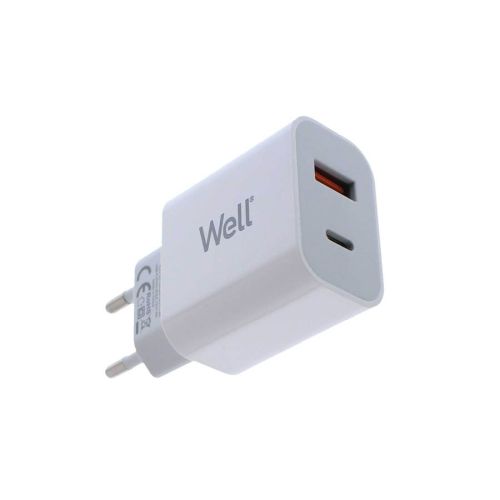Universal Dual USB 3.0 / Type C FastTravel Wall Charger QC3.0 5VDC 18W Λευκό Well PSUP-USB-WQPD21803WE
