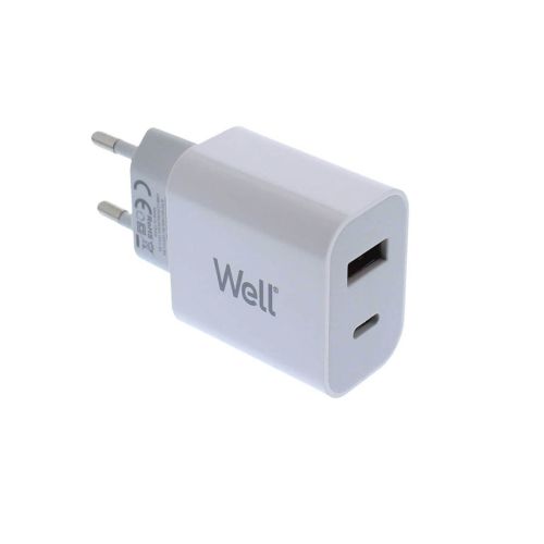 Universal Dual USB 3.0 / Type C FastTravel Wall Charger QC3.0 5VDC 18W Λευκό Well PSUP-USB-WQPD21803WE