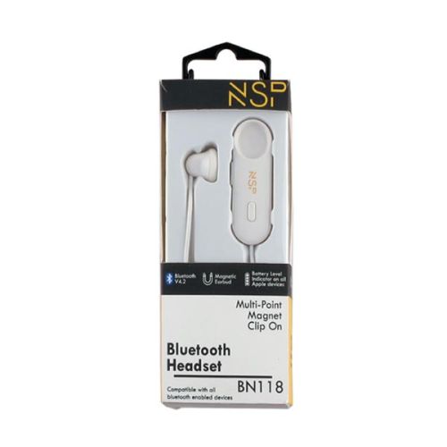 Ακουστικό Bluetooth V4.2 με μικρόφωνο και Magnet Clip (2 Devices) Λευκό NSP BN118