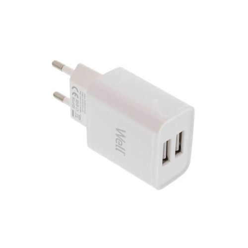 Universal 2xUSB FastTravel Wall Charger 5VDC / 2.4A (12W) Λευκό Well PSUP-USB-W22401WE-WL