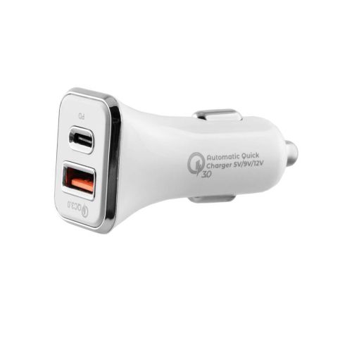 Universal DUAL USB 3.0 / Type C Fast Car Charger QC 3.0 40W 5V-7A / 9V-4.8A / 12V-3.6A Λευκό LCUPD21 Lime