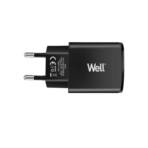 Universal 2xUSB FastTravel Wall Charger 5VDC / 2.4A (12W) Μαύρο Well PSUP-USB-W22402BK-WL