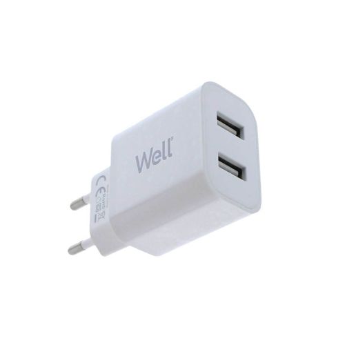 Universal 2xUSB FastTravel Wall Charger 5VDC / 2A Λευκό Well PSUP-USB-W22003WE-WL