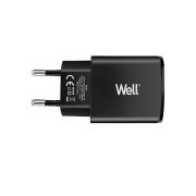 Universal 2xUSB FastTravel Wall Charger 5VDC / 2.4A (12W) Μαύρο Well PSUP-USB-W22402BK-WL